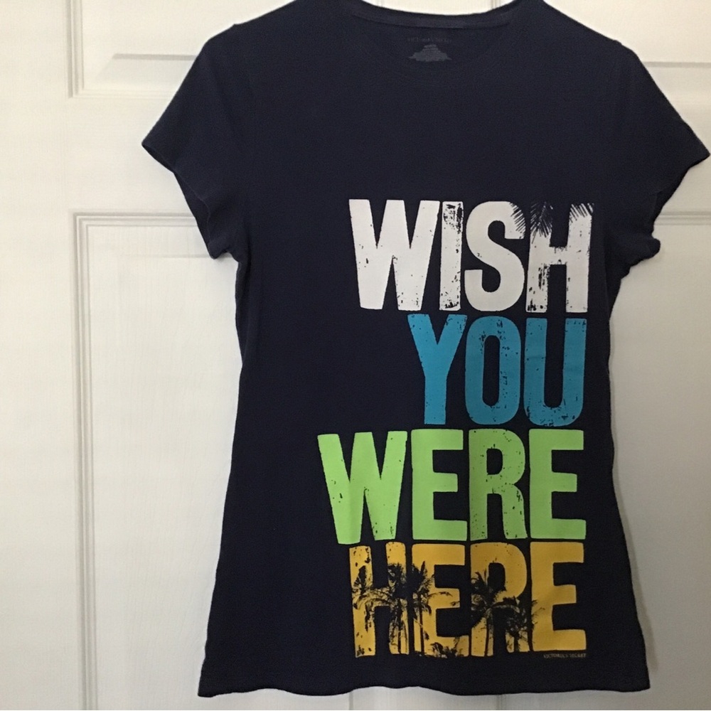VICTORIA’S SECRET  T-SHIRT “WISH YOU WERE HERE” SHORT SLEEVE TEE SZ MEDIUM